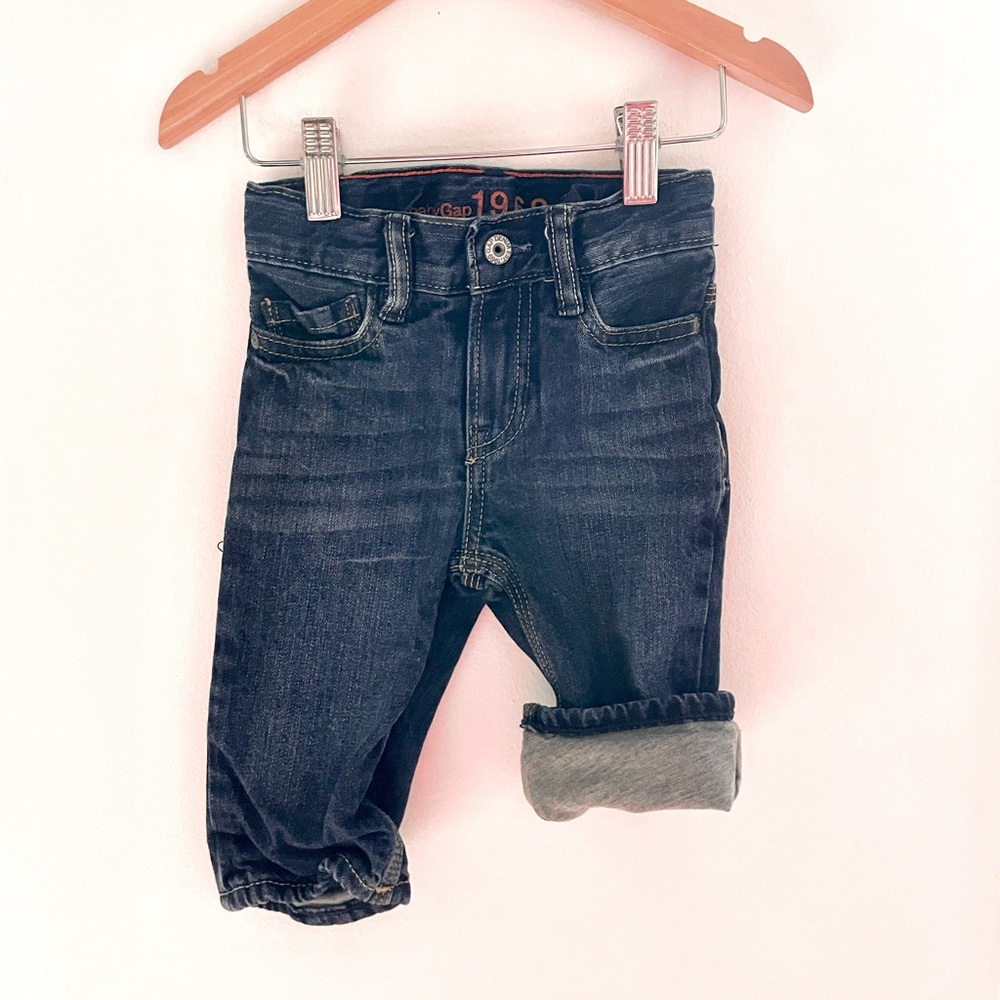3/$25💥Gap Lined Denim Straight Jeans, Grey Jersey, Warm Cozy, Med Wash, Pockets